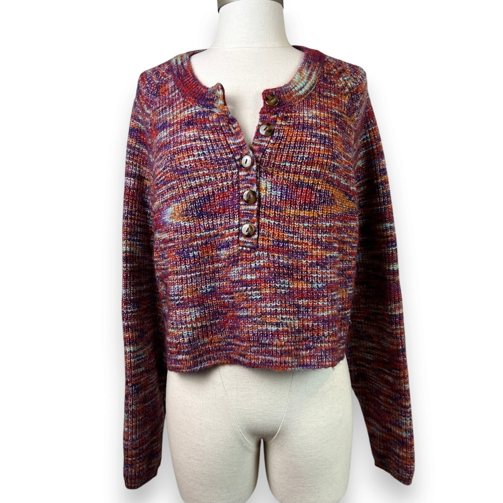 BDG Cameron Henley Sweater Small Space Dye Cropped Knit Urban Outfitters Purple